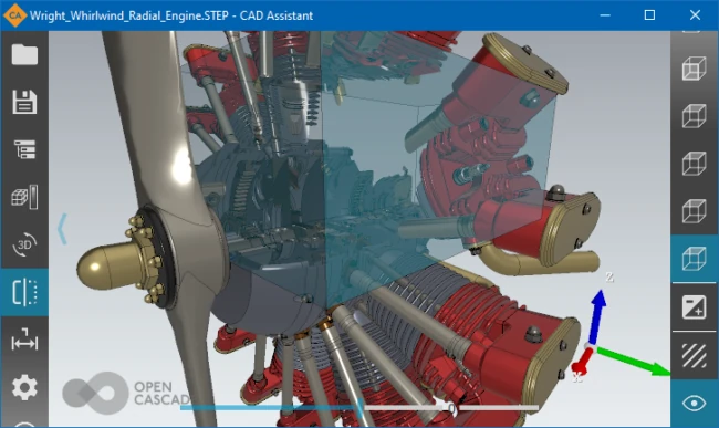 STEP 파일 온라인 업로드 없이 열기|회사에서 쓰는 CAD Assistant 무료 뷰어 3 Open Cascade 공식 CAD Assistant 클리핑 예시로 모델 내부를 잘라 표시한 화면